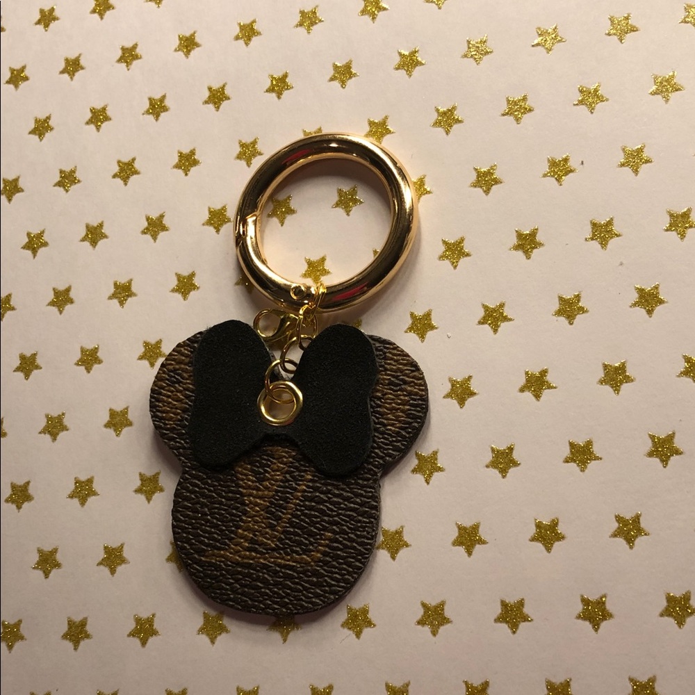 Brown Designer-Inspired Minnie Mouse Leather Keychain